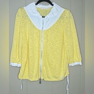 Blue Willi’s Zip Front Linen Blend Knit 3/4 Sleeve Cardigan Womens Medium